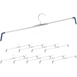 Relaxdays Cintres Pantalons, Lot De 10, Antidérapants, Pour Jupes, Tendeurs En Spirale, Largeur 30-50 Cm, Argenté/bleu