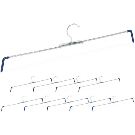 Relaxdays Cintres Pantalons, Lot De 10, Antidérapants, Pour Jupes, Tendeurs En Spirale, Largeur 30-50 Cm, Argenté/bleu