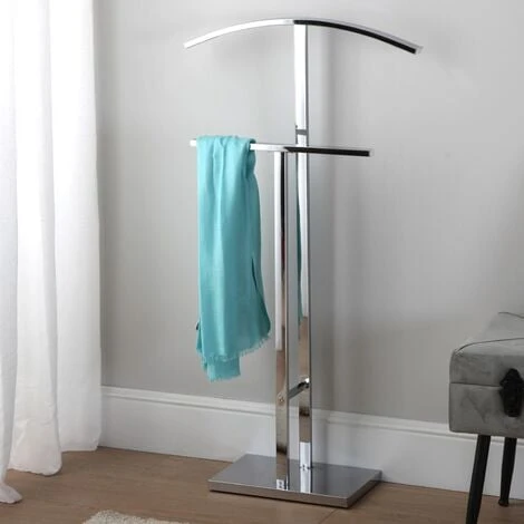 Versa Lund Valet De Nuit Multifonctionnel Avec 2 Perchoirs Penderie Pour Vêtements Homme Ou Femme Valet De Chambre, Dimensions (H X L X L) 100 X 20 X 52 Cm, Acier, Couleur Argenté – Image 2