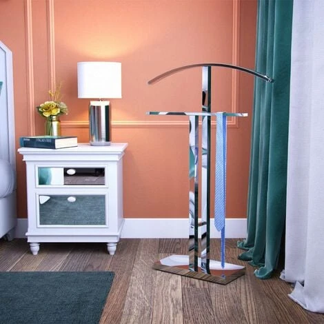 Versa Lund Valet De Nuit Multifonctionnel Avec 2 Perchoirs Penderie Pour Vêtements Homme Ou Femme Valet De Chambre, Dimensions (H X L X L) 100 X 20 X 52 Cm, Acier, Couleur Argenté – Image 3