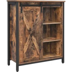 Songmics Meuble De Rangement, Buffet, Armoire, Placard, étagères Réglables, Porte Coulissante, Cadre En Acier, 70 X 30 X 80 Cm, Style Industriel, Marron Rustique Et Noir