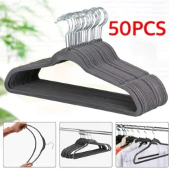 Cintres En Velours, Lot De 50, Crochet Pivotant à 360°, Antidérapant, Pour Costumes Chemises Robes Cravates, Gris