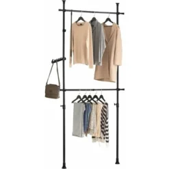 SoBuy FRG109-SCH Télescopique Garde-Robe Système Herkule, 2 Barres Portant De Vêtement Largeur (77-112cm) X Hauteur (103-278cm) (Noir)