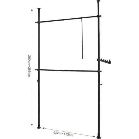 SoBuy FRG109-SCH Télescopique Garde-Robe Système Herkule, 2 Barres Portant De Vêtement Largeur (77-112cm) X Hauteur (103-278cm) (Noir) – Image 3