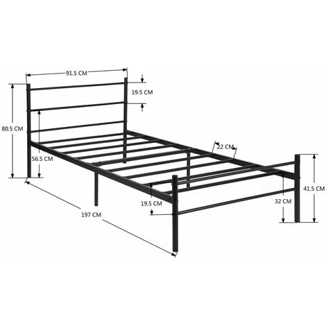 Lit Simple Pour Adulte 90x190cm Contemporain En Métal-Simple 1 Place Cadre De Structure Métallique élégant -Noir – Image 5