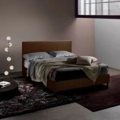 Lit 120x190 1 Place Et Demi En Tissu Avec Sommiers à Lattes Et Tête De Lit Lausanne Couleur: Marron