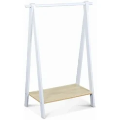 Penderie Enfant En Bois Massif En Pin Naturel Blanc - Tobias - 70X100CM. étagère Basse. Style Scandinave. 4 Pieds. 4.3kg