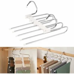 Cintre Pantalon Multiple Blanc, 2 Pièces Cintres Pantalons Cintre Gain De Place,Multi Cintre Magique Rangement, Acier Inoxydable Multifonction Pliable Antidérapant Porte Jeans