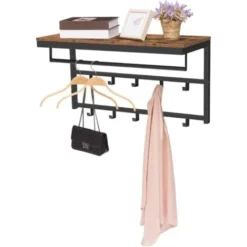 Porte-Manteaux Mural, Étagère De Rangement, Étagère Murale Avec 10 Crochets, Vestiaire, Étagère Suspendue Avec Tringle, 80 X 30 X 42 Cm, Pour Entrée, Salon, HOOBRO EBF12YM01