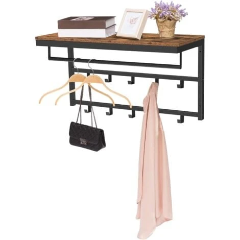 Porte-Manteaux Mural, Étagère De Rangement, Étagère Murale Avec 10 Crochets, Vestiaire, Étagère Suspendue Avec Tringle, 80 X 30 X 42 Cm, Pour Entrée, Salon, HOOBRO EBF12YM01