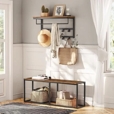 Porte-Manteaux Mural, Étagère De Rangement, Étagère Murale Avec 10 Crochets, Vestiaire, Étagère Suspendue Avec Tringle, 80 X 30 X 42 Cm, Pour Entrée, Salon, HOOBRO EBF12YM01 – Image 3