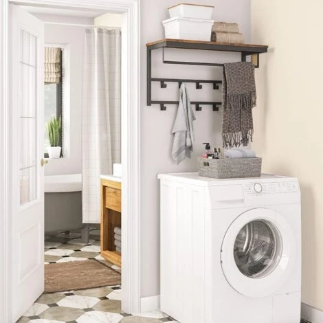 Porte-Manteaux Mural, Étagère De Rangement, Étagère Murale Avec 10 Crochets, Vestiaire, Étagère Suspendue Avec Tringle, 80 X 30 X 42 Cm, Pour Entrée, Salon, HOOBRO EBF12YM01 – Image 5