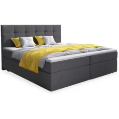 Lit-coffre Avec Matelas Et Sur-matelas Rovinka 180cm Tissu Gris