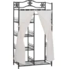 HOMCOM Armoire Penderie Multi-rangement - 5 étagères - Dim. 84L X 42l X 158,5H Cm - Métal Noir Motif Fleurs 2 Rideaux Blanc