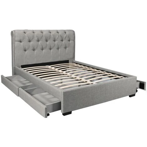 Lit CHELSEA 160x200 + 4 Tiroirs + Sommier / Gris Clair/ 218x178x116cm – Image 2