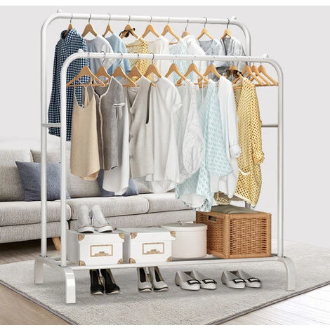 Double Portant à Vêtements 110x54x150 Cm - Blanc – Image 2