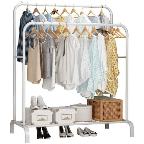 Double Portant à Vêtements 110x54x150 Cm - Blanc – Image 3