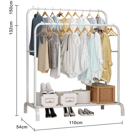 Double Portant à Vêtements 110x54x150 Cm - Blanc – Image 5