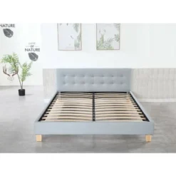 Frederic - Solide Et Confortable Lit Avec Sommier + Tête De Lit Capitonnee Couleur GRIS + Pieds En 10 Cm Pour Matelas En 90x190 - 13 Lattes - Revetement PVC Simili Facile D'entretien - Montage Rapide