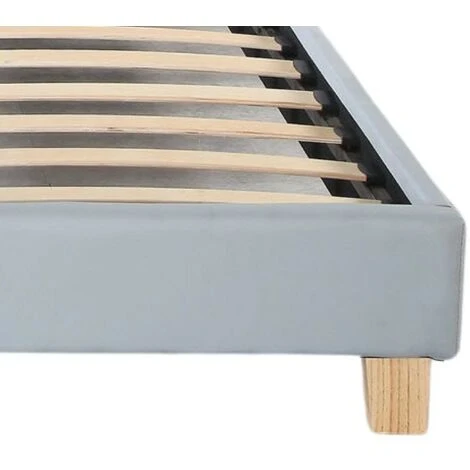 Frederic - Solide Et Confortable Lit Avec Sommier + Tête De Lit Capitonnee Couleur GRIS + Pieds En 10 Cm Pour Matelas En 90x190 - 13 Lattes - Revetement PVC Simili Facile D'entretien - Montage Rapide – Image 2