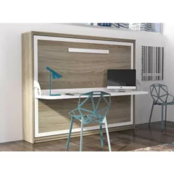 Lit Escamotable Avec Bureau 140x190 Cm Chêne Clair P 35 Cm Kinoa
