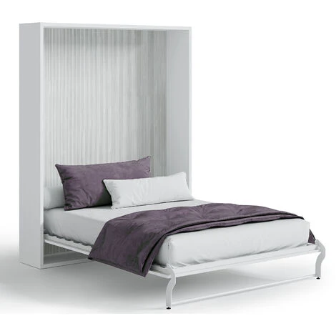 Lit Escamotable Vertical 140x190 Cm Blanc Satiné Banila – Image 2