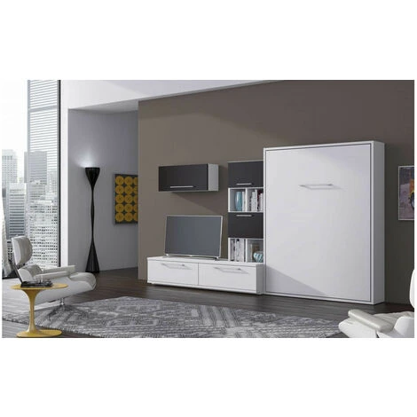 Lit Escamotable Vertical 140x190 Cm Blanc Satiné Banila – Image 3