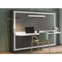 Lit Escamotable Avec Bureau 140x190 Cm Anthracite P 35 Cm Kinoa
