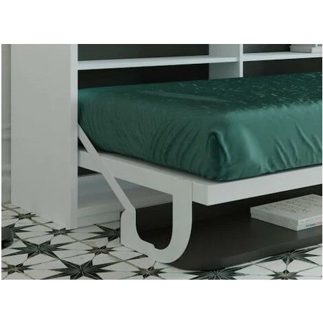 Lit Escamotable 140x190 Cm P 53 Cm Chêne Clair Avec étagères Et Bureau Miko – Image 4