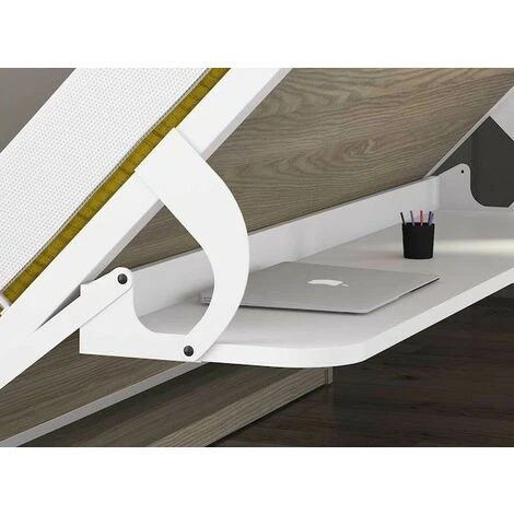 Lit Escamotable 140x190 Cm P 53 Cm Chêne Clair Avec étagères Et Bureau Miko – Image 5