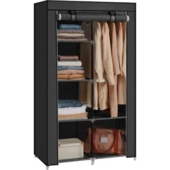 Songmics Armoire De Rangement 170 X 88 X 45cm Noir Penderie Dressing En Tissu Intissé Portemanteaux DIY RYG84H