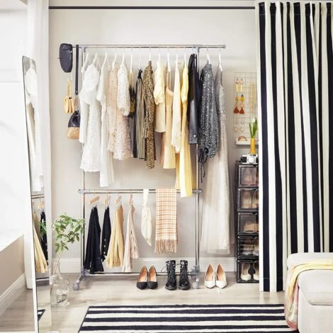 Songmics Portant Penderie à Vêtement Sur Roulettes Gris Hauteur: 113-198cm, Tube En Fer Revêtu D'acier LLR401 – Image 2