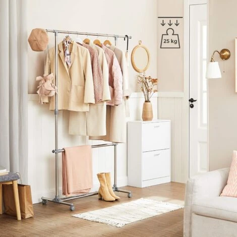 Songmics Portant Penderie à Vêtement Sur Roulettes Gris Hauteur: 113-198cm, Tube En Fer Revêtu D'acier LLR401 – Image 3