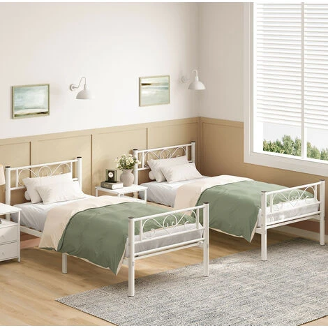 Songmics Lit Adulte 90 X 190 Cm, Cadre De Lit En Métal, Charge Statique Maximale : 150 Kg, Blanc – Image 2