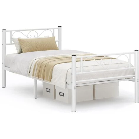 Songmics Lit Adulte 90 X 190 Cm, Cadre De Lit En Métal, Charge Statique Maximale : 150 Kg, Blanc – Image 3