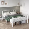 Songmics Lit Adulte 140 X 190 Cm, Cadre De Lit En Métal, Pour Adultes, Adolescents, Blanc