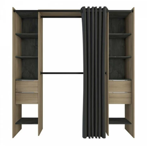 Aménagement Dressing Extensible Chêne/Noir - NADA - L 115/190 X L 50 X H 203 Cm