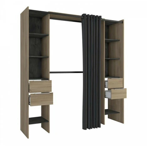 Aménagement Dressing Extensible Chêne/Noir - NADA - L 115/190 X L 50 X H 203 Cm – Image 2