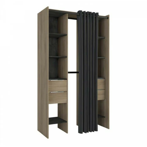 Aménagement Dressing Extensible Chêne/Noir - NADA - L 115/190 X L 50 X H 203 Cm – Image 3