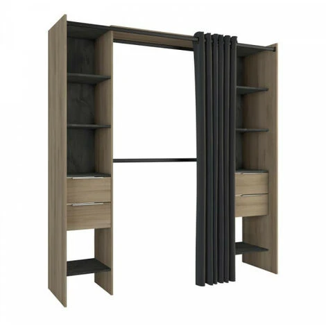 Aménagement Dressing Extensible Chêne/Noir - NADA - L 115/190 X L 50 X H 203 Cm – Image 4