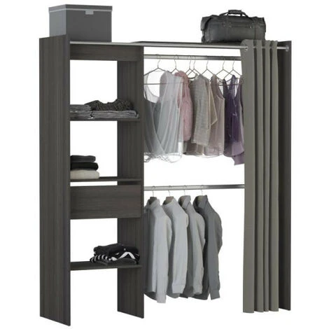 Aménagement Dressing Extensible Chêne Foncé - ARA - L 168 X L 50 X H 187 Cm – Image 4