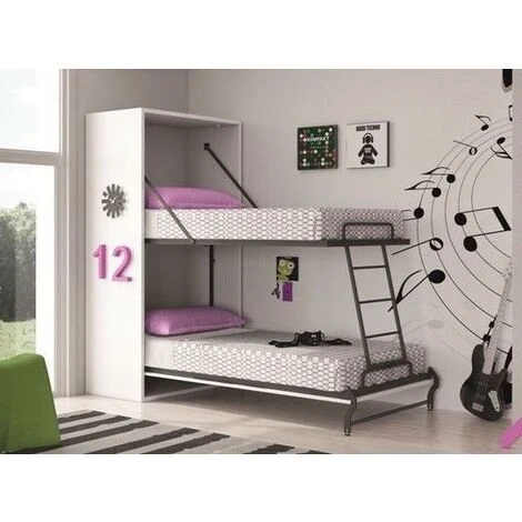 Lit Escamotable Superposé 2 Couchages 80x190 Cm Blanc Satiné Liker – Image 2