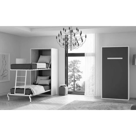 Lit Escamotable Superposé 2 Couchages 80x190 Cm Blanc Satiné Liker – Image 3