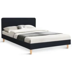 Lit Double Scandinave BALTA 140 X 190 CM Tissu Noir