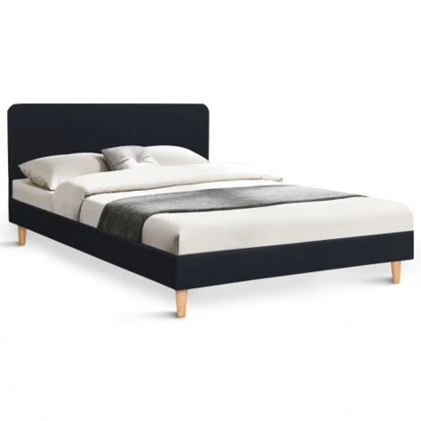 Lit Double Scandinave BALTA 140 X 190 CM Tissu Noir