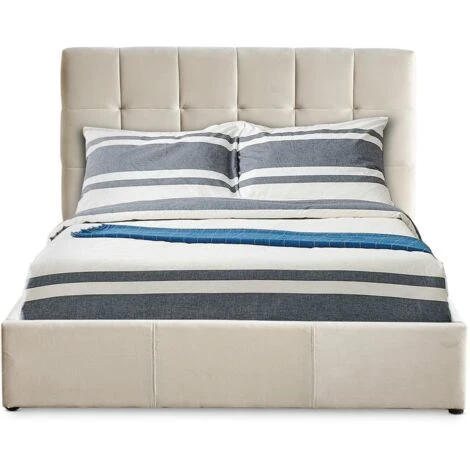 Lit Double Luftani Avec Sommier Relevable 160x200cm Velours Beige