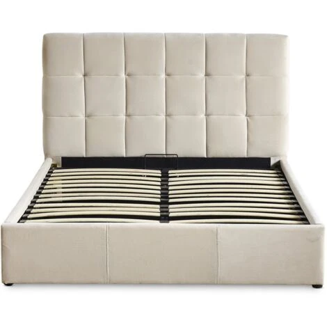 Lit Double Luftani Avec Sommier Relevable 160x200cm Velours Beige â Image 2