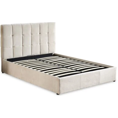 Lit Double Luftani Avec Sommier Relevable 160x200cm Velours Beige â Image 3