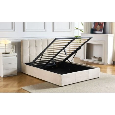 Lit Double Luftani Avec Sommier Relevable 160x200cm Velours Beige â Image 4