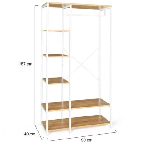 Dressing Penderie étagère DETROIT Design Industriel Bois Et Métal Blanc – Image 4